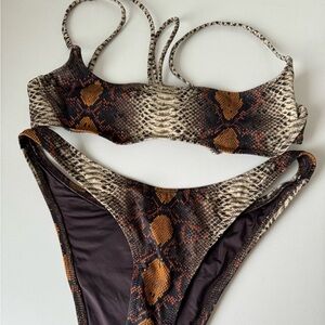 SKIMS Snake Print Bikini - Brown and Black